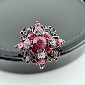 Vintage Purple Pink Crystal Rhinestone Cluster Starburst Fashion Ring Adjustable